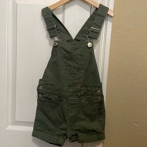 Olive colored short overalls